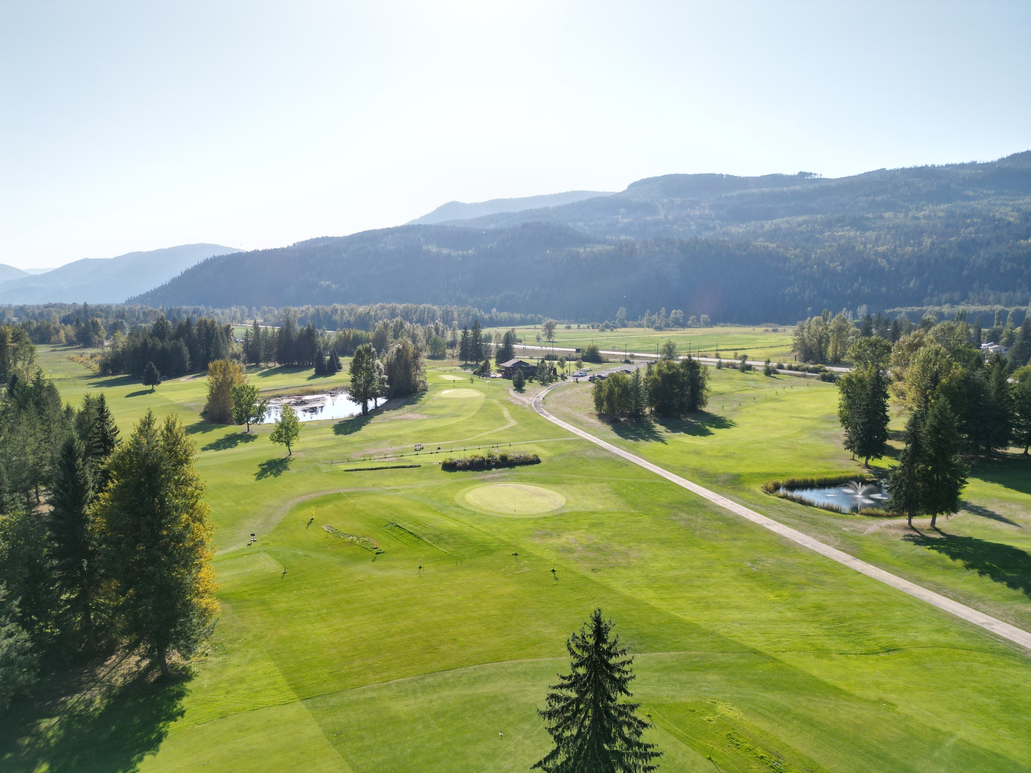 Bird's eye view of golf course with cart path